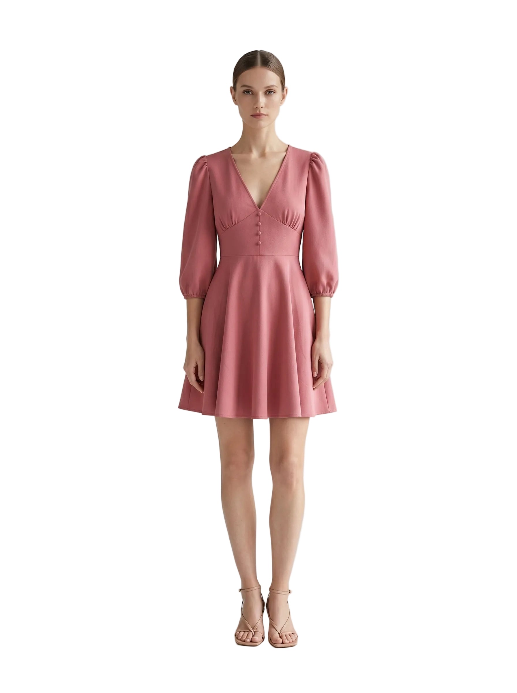 Vestido Rosa Puff Botones
