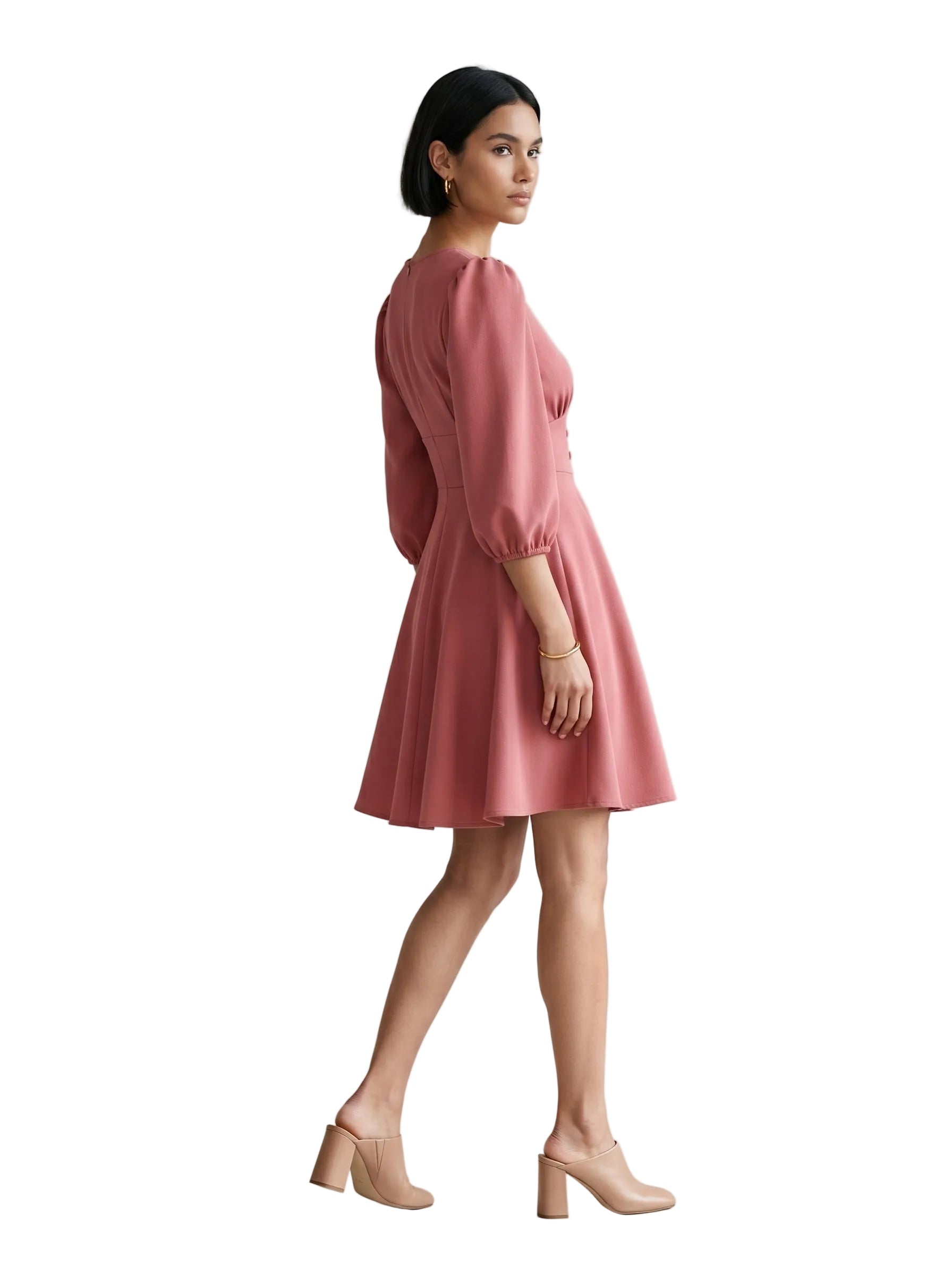 Vestido Rosa Puff Botones