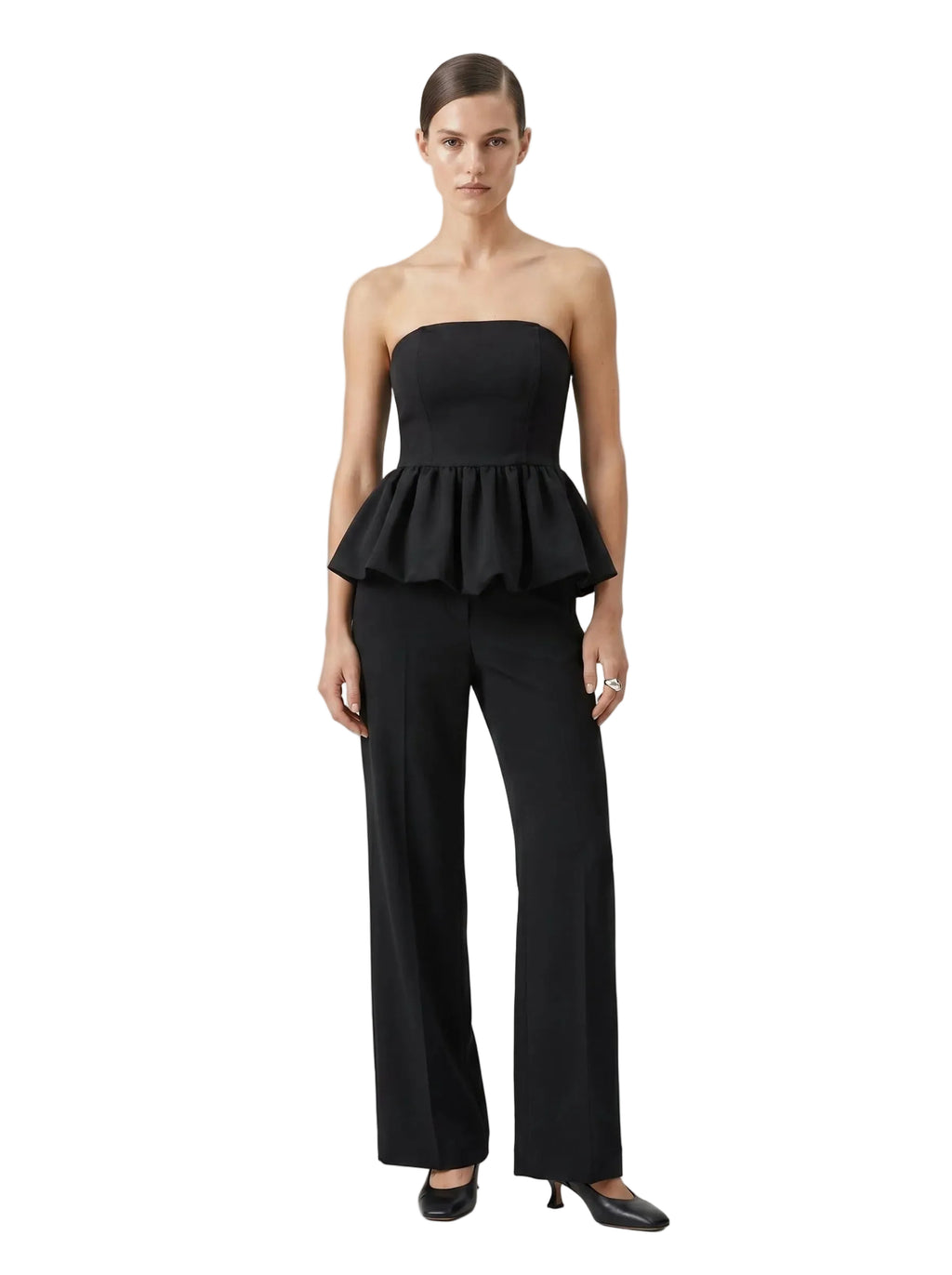 Top strapless peplum negro