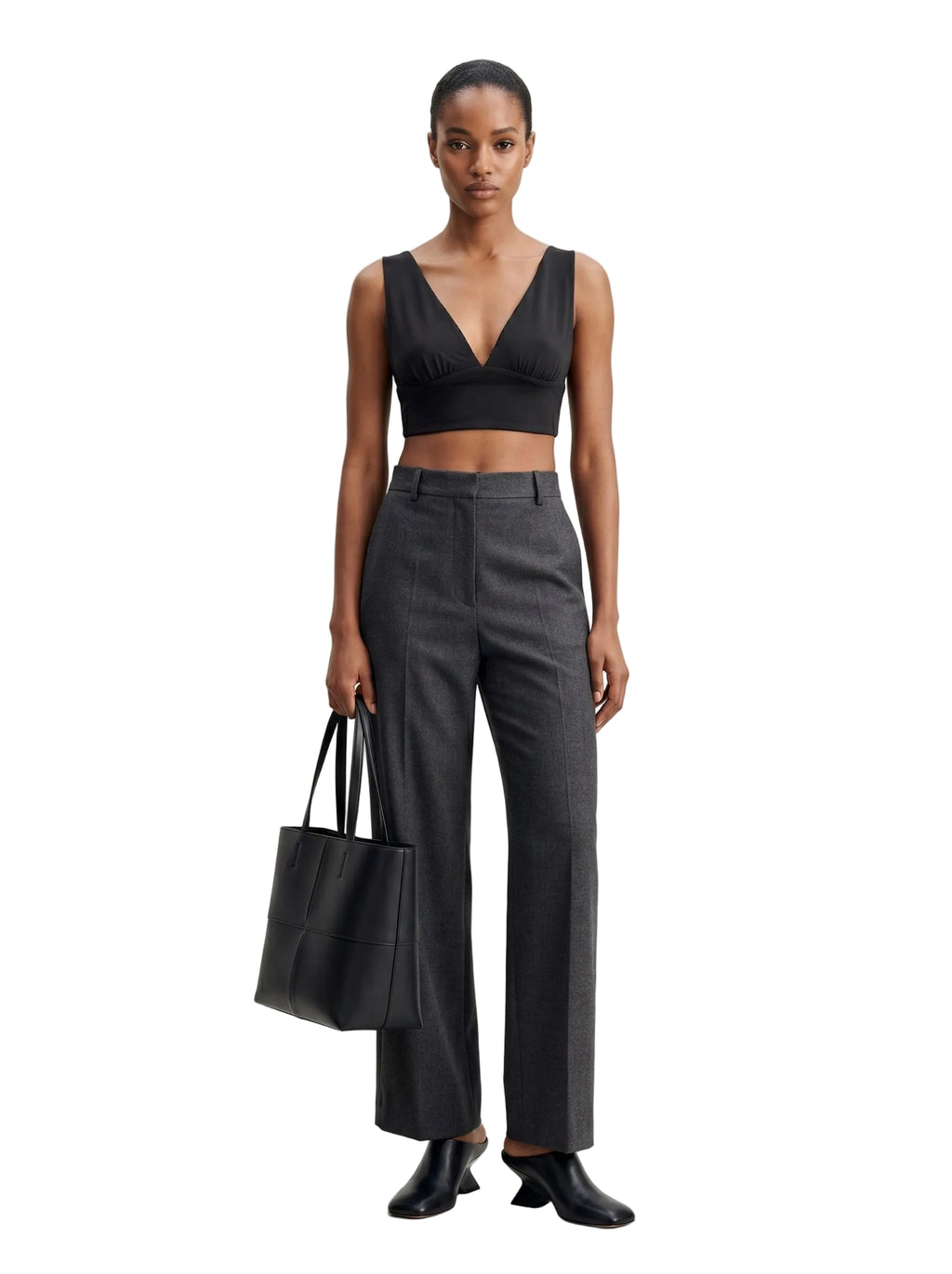 Top crop escote V profundo negro