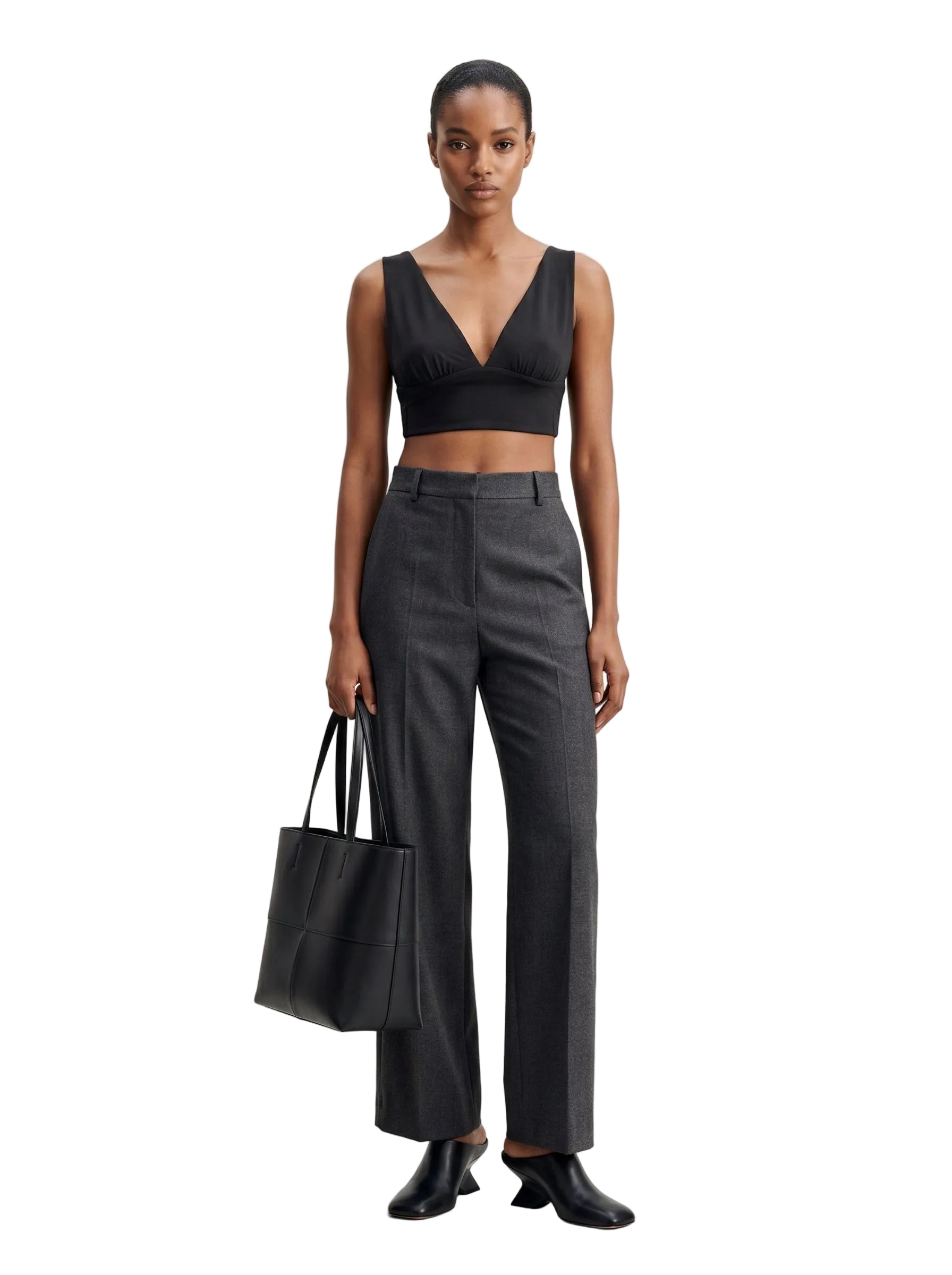 Top crop escote V profundo negro