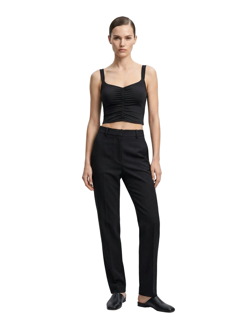 Top crop fruncido con tirantes negro