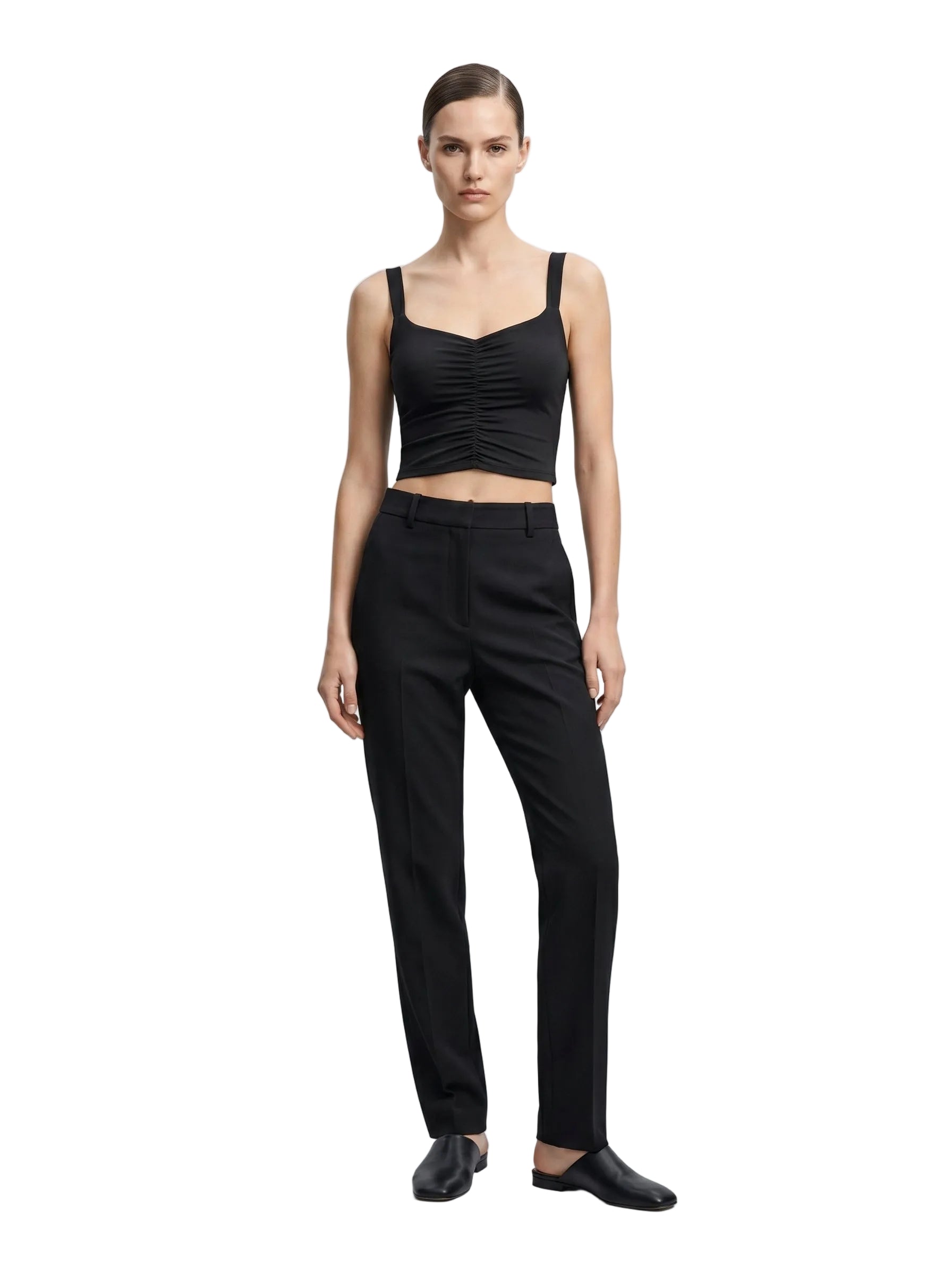 Top crop fruncido con tirantes negro