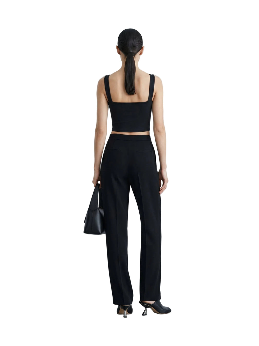 Top crop fruncido con tirantes negro