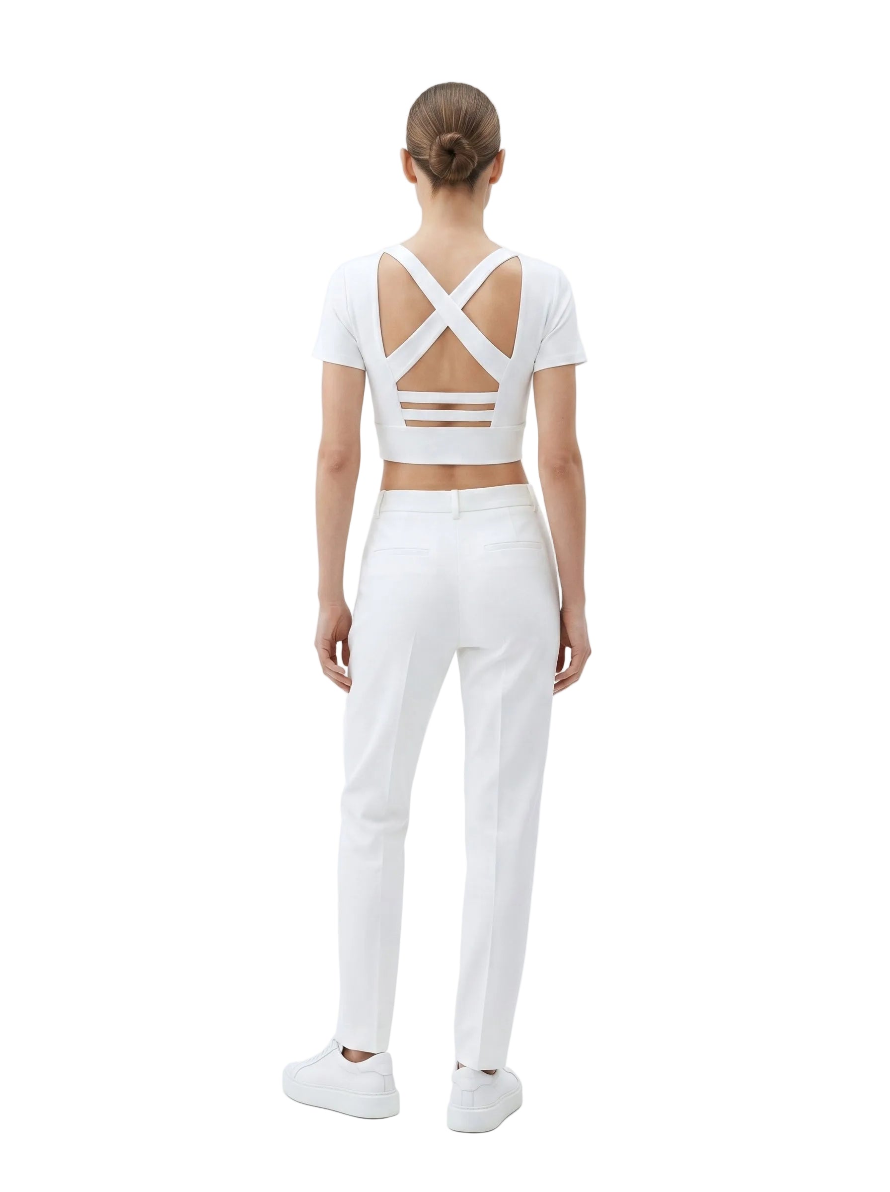 Top crop espalda cruzada con mangas blanco