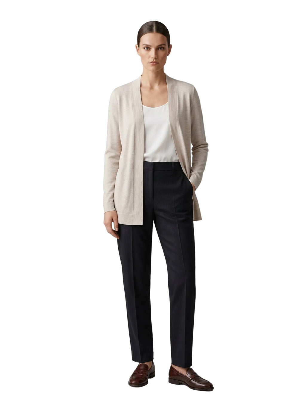 Cardigan Abierto en Tejido Suave Beige Arena