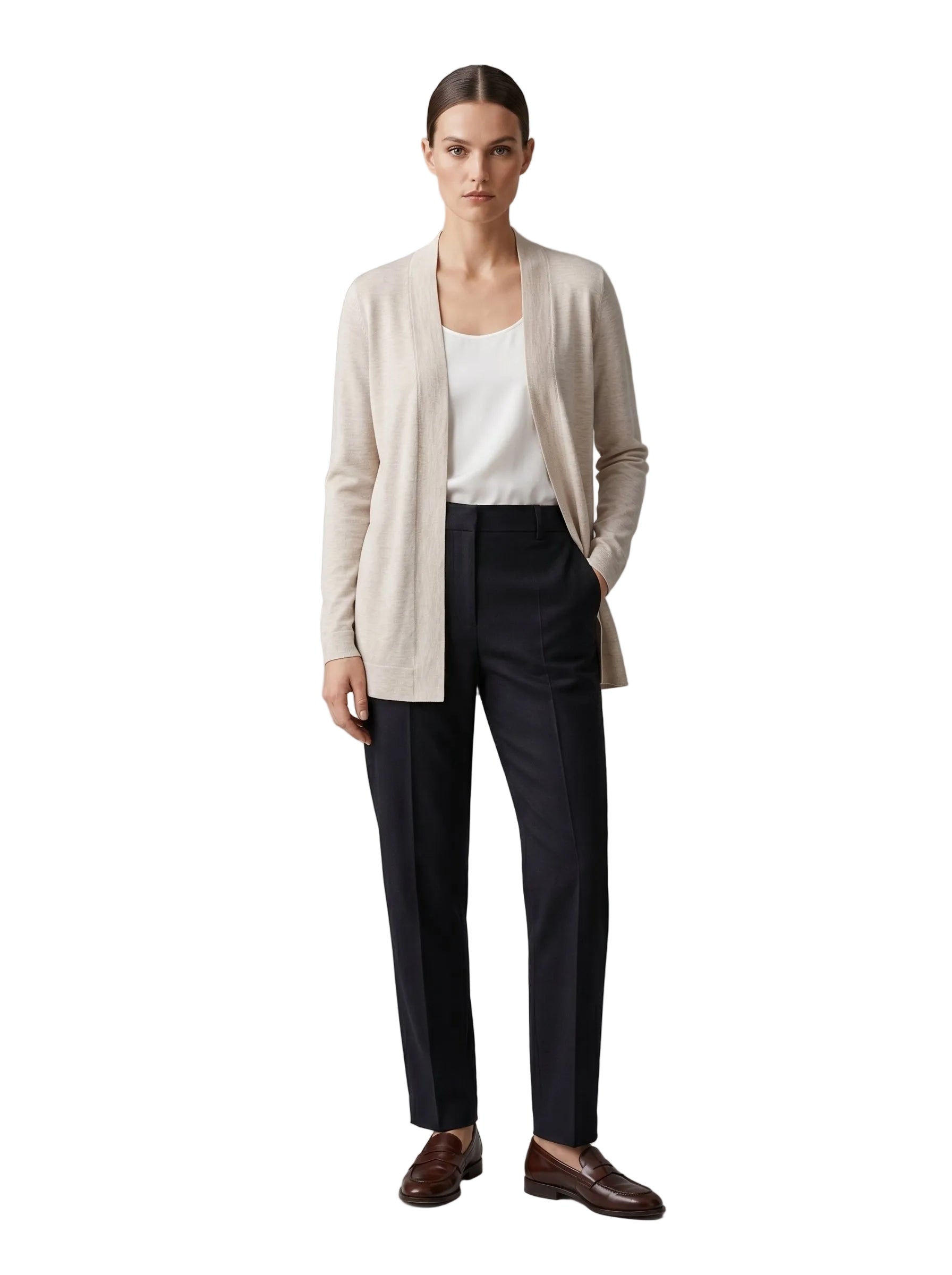 Cardigan Abierto en Tejido Suave Beige Arena