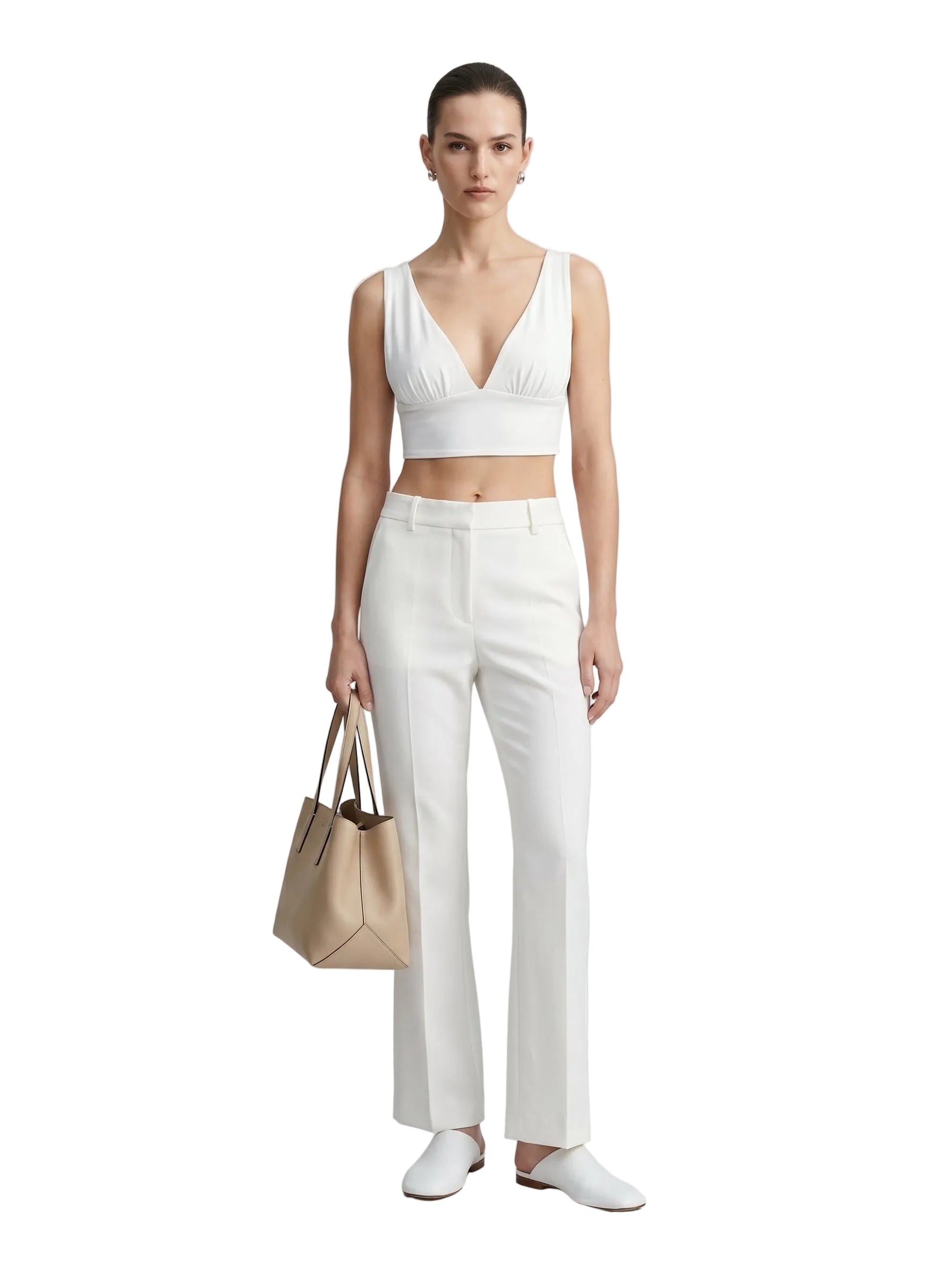 Top crop escote V profundo blanco