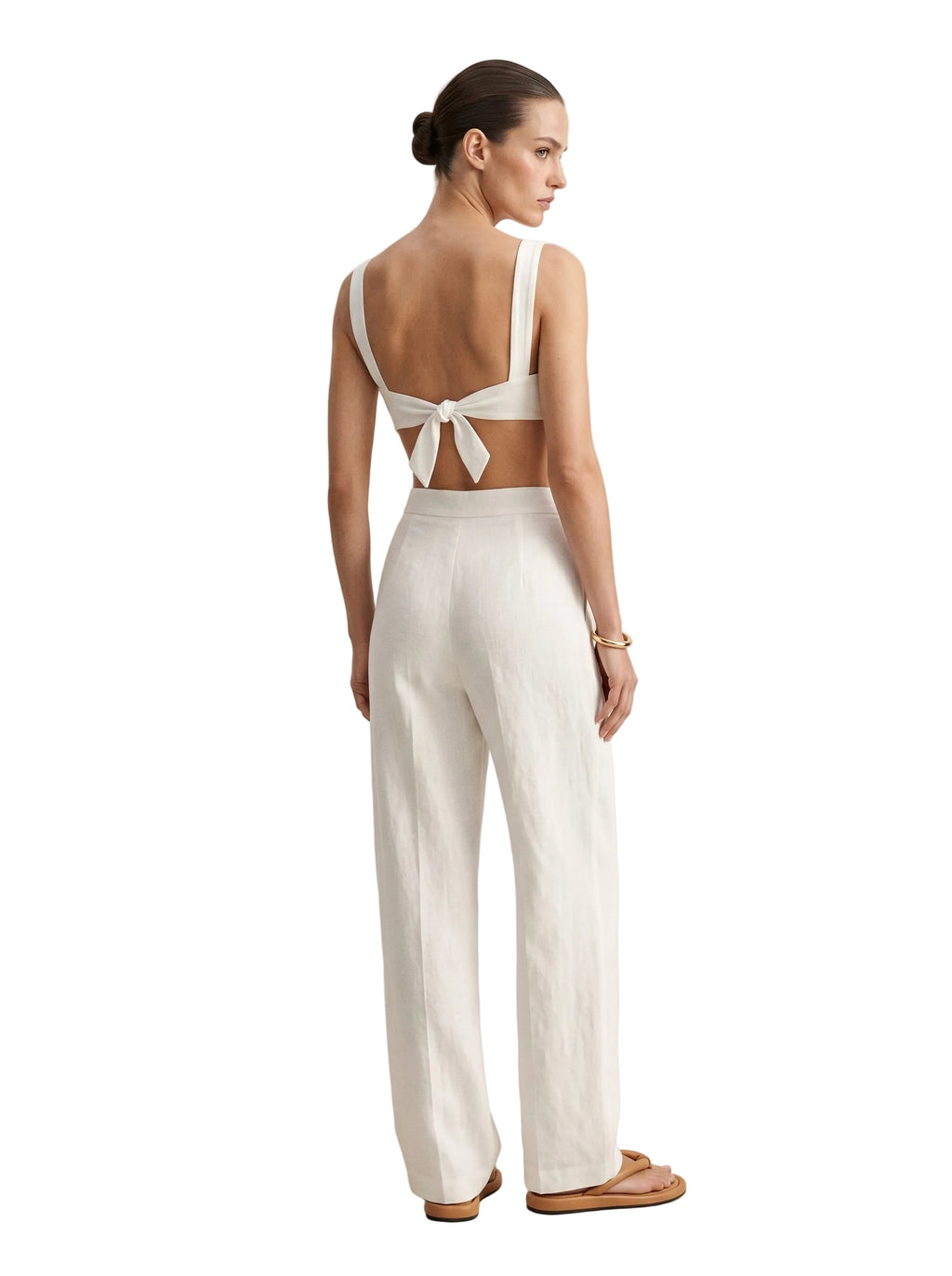 Top crop escote V profundo blanco