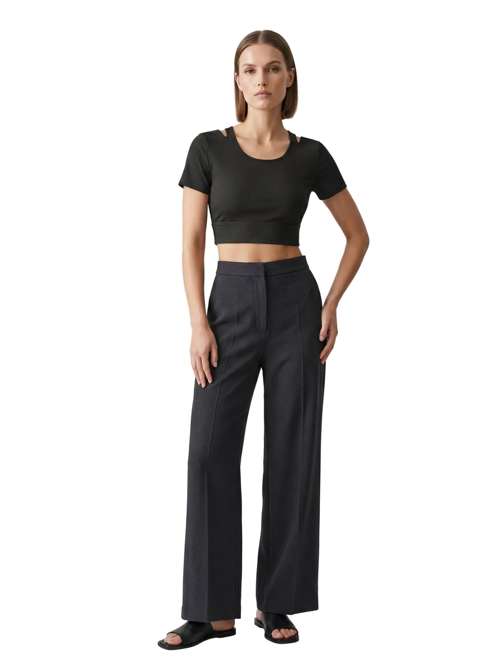 Top crop espalda cruzada con mangas negro