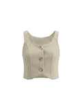 Chaleco crop de lino con botones arena natural