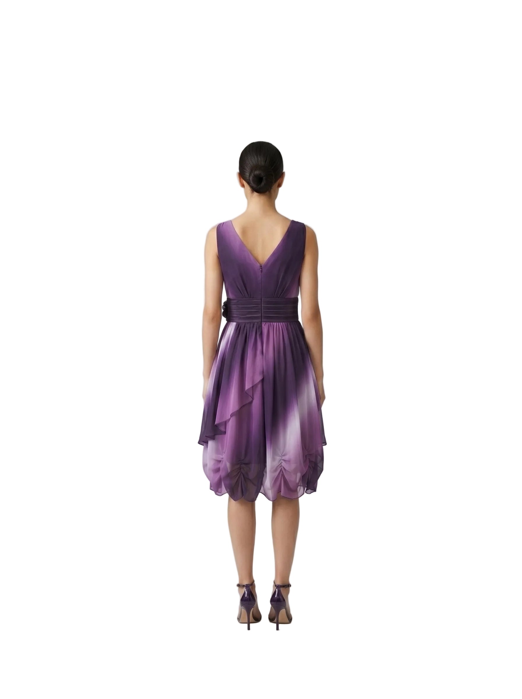 Vestido de Seda con Efecto Degradé Lila Púrpura