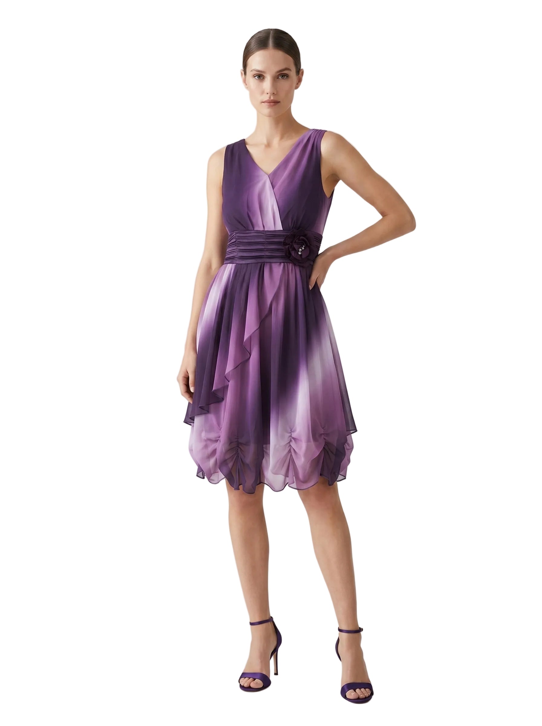 Vestido de Seda con Efecto Degradé Lila Púrpura