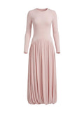 Vestido Maxi Bimateria con Falda Burbuja Rosa Polvos
