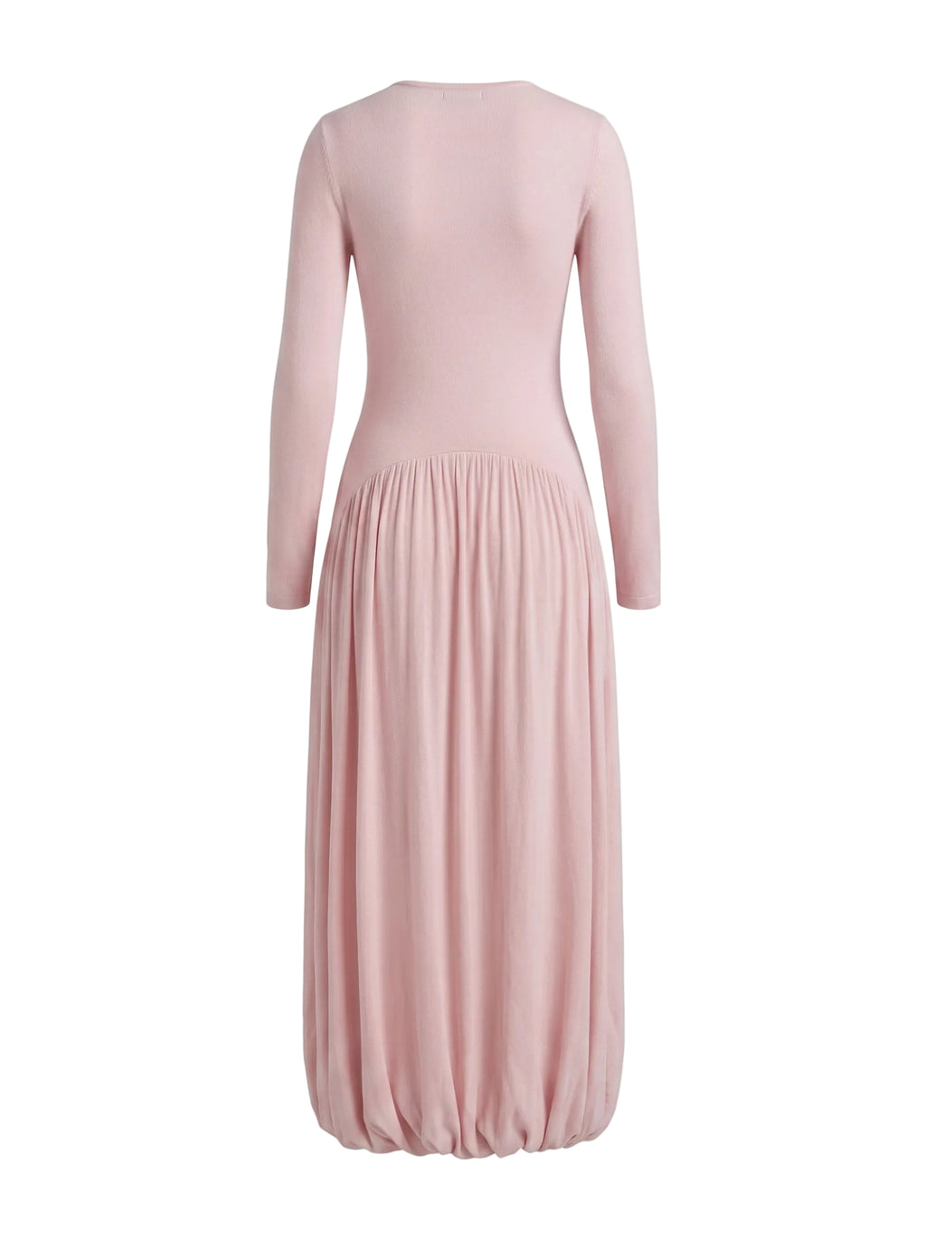 Vestido Maxi Bimateria con Falda Burbuja Rosa Polvos
