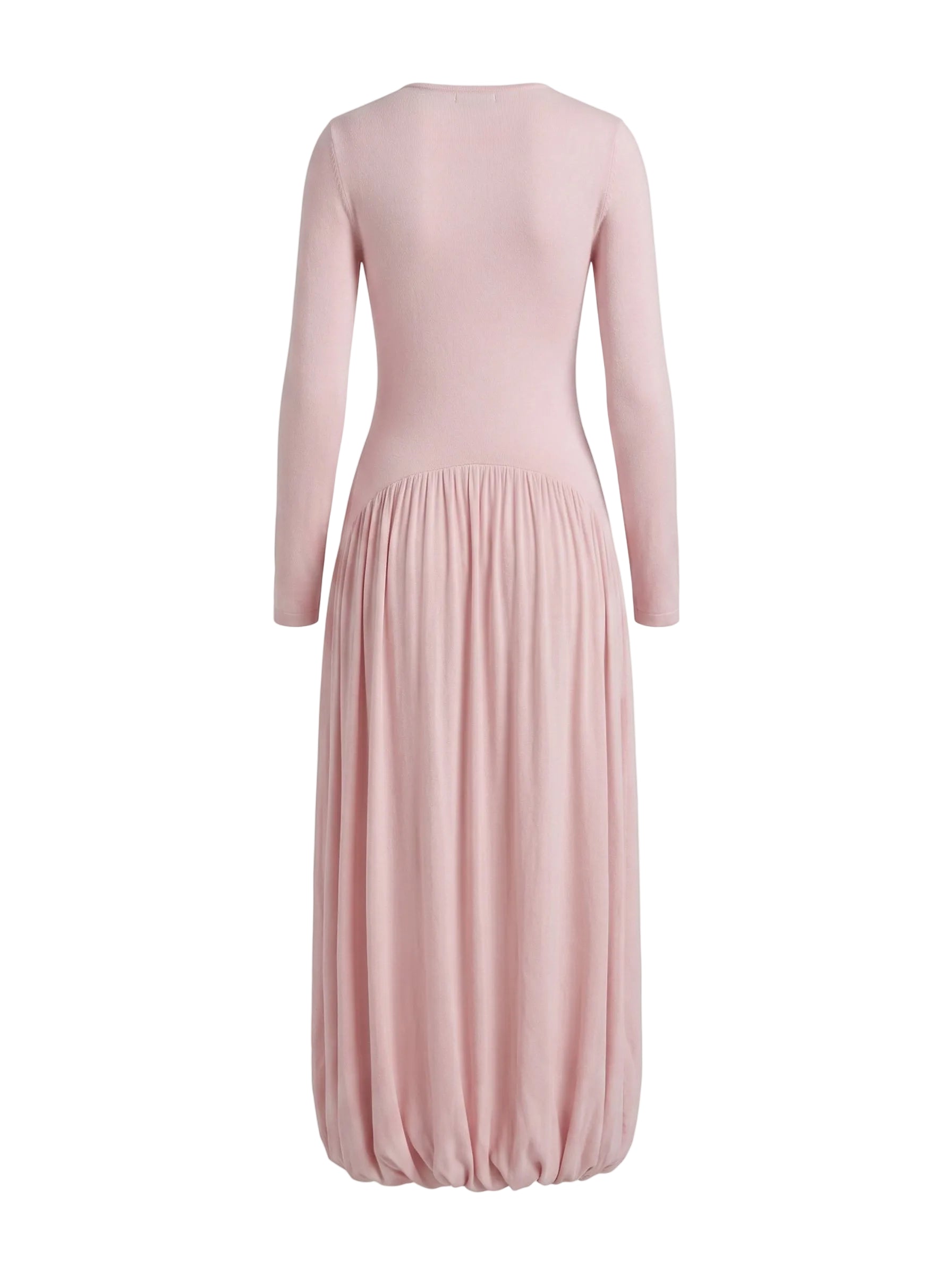 Vestido Maxi Bimateria con Falda Burbuja Rosa Polvos