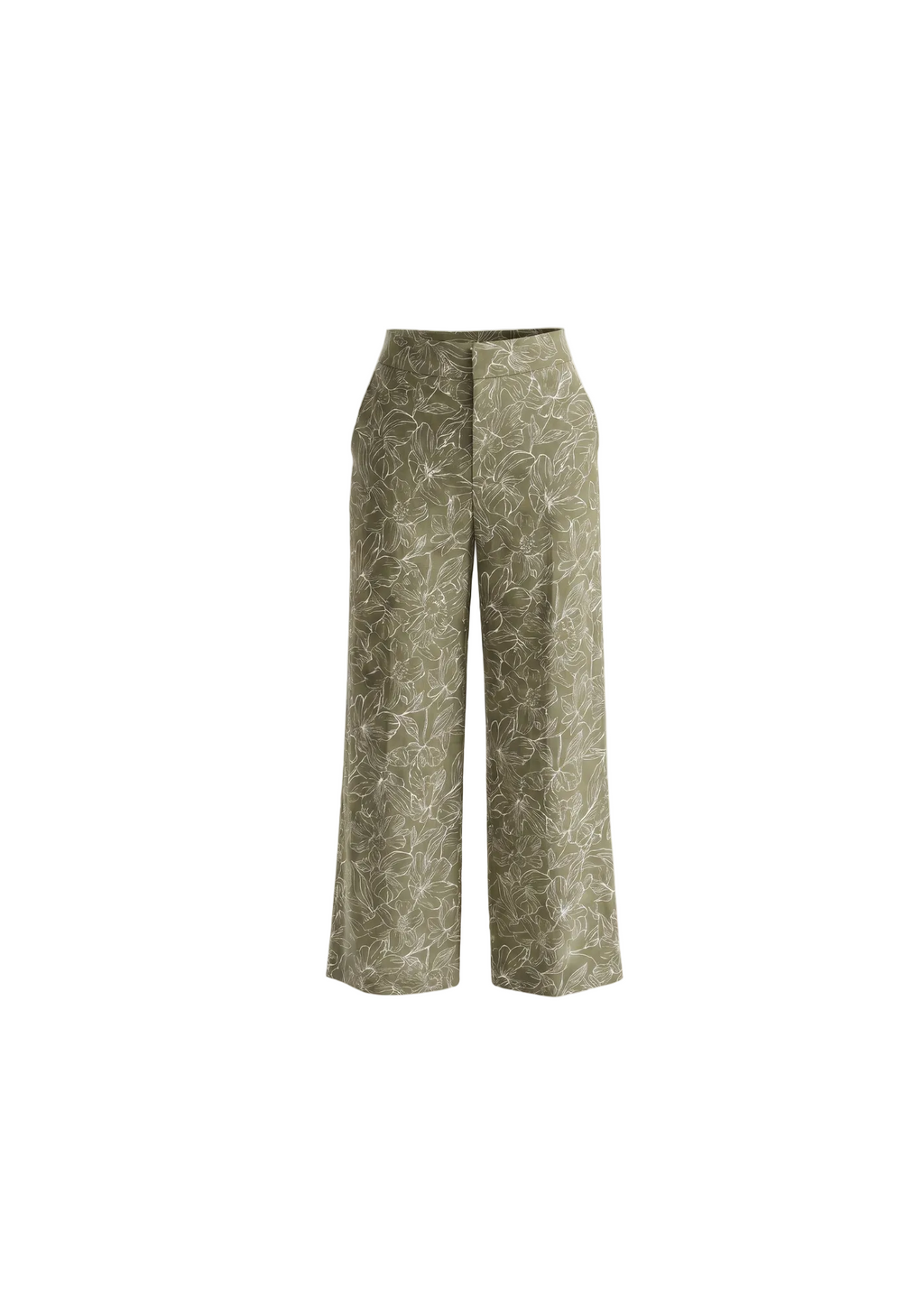Pantalón floral de lino verde oliva