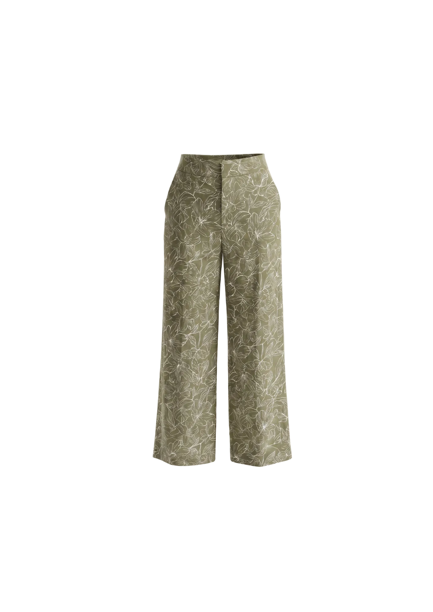 Pantalón floral de lino verde oliva