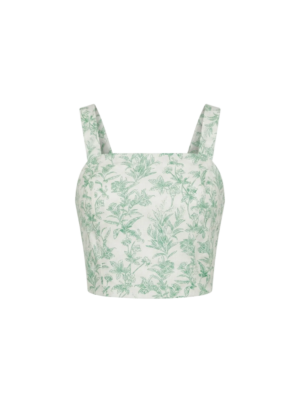 Top crop corset estampado botánico blanco y verde