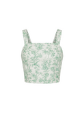 Top crop corset estampado botánico blanco y verde
