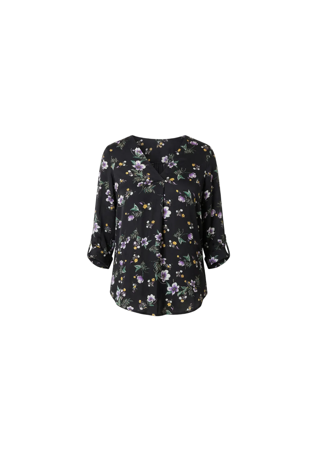 Blusa Floral con Manga Enrollable — Fondo Negro