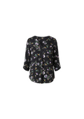 Blusa Floral con Manga Enrollable — Fondo Negro