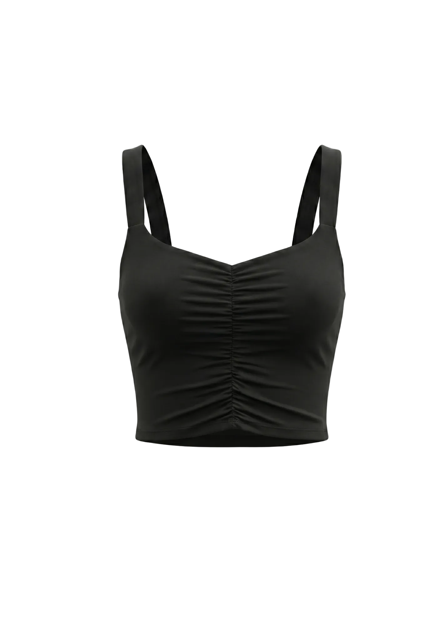 Top crop fruncido con tirantes negro