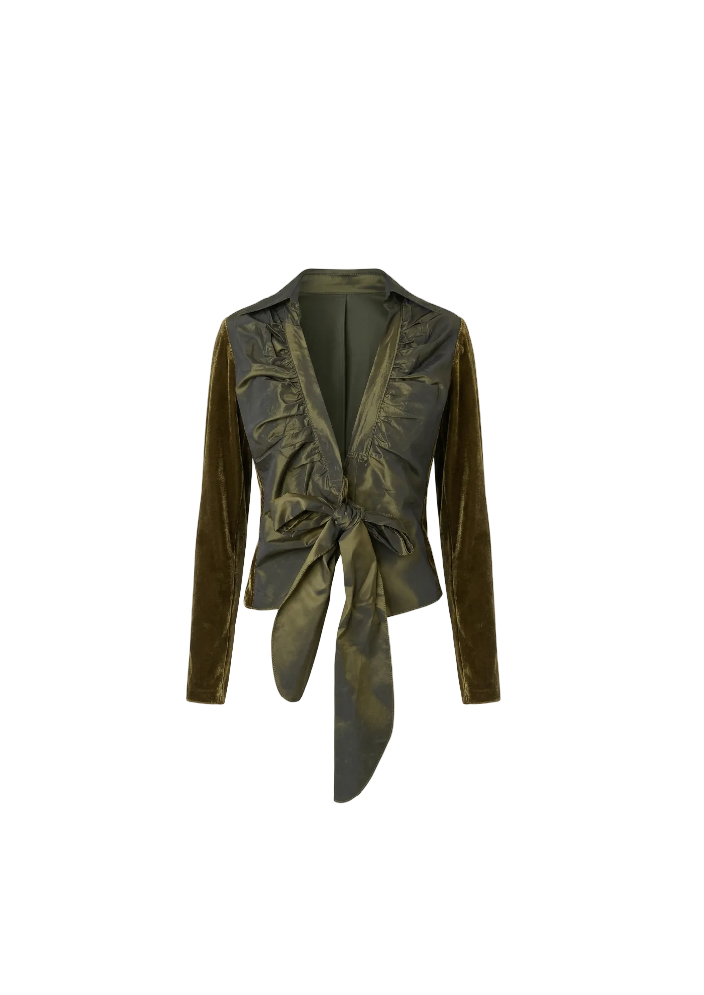 Camisa Oliva Terciopelo & Lazo Satinado