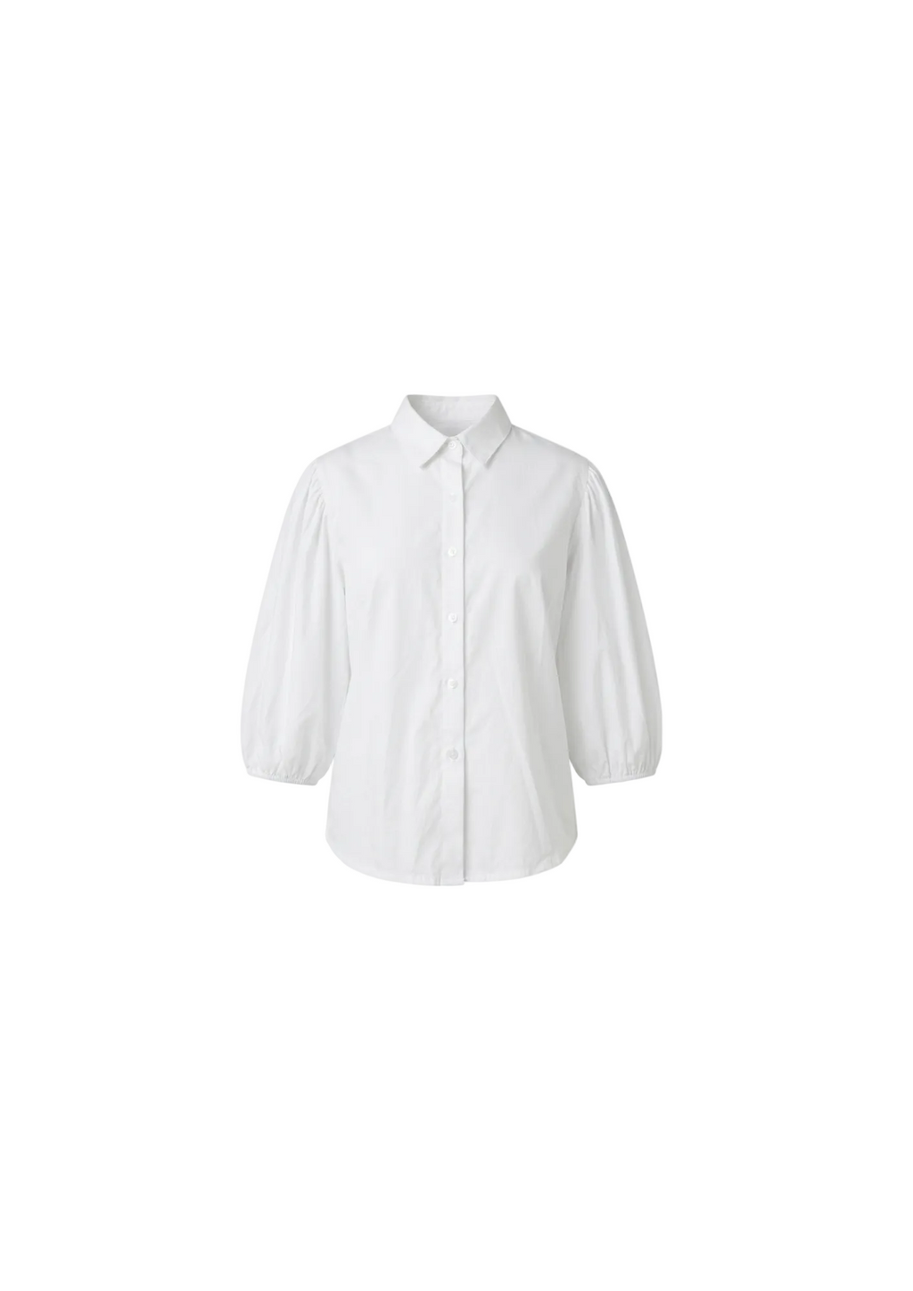 BLUSA BLANCA EN POPELINA CON MANGA TRES CUARTOS ABULLONADO
