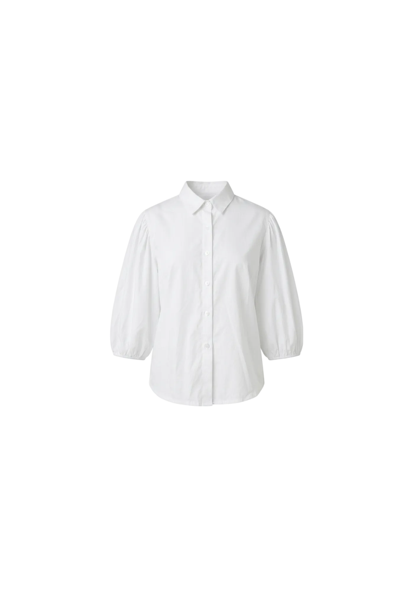 BLUSA BLANCA EN POPELINA CON MANGA TRES CUARTOS ABULLONADO