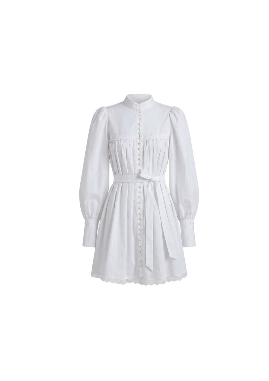 Vestido Mini Victoriano con Botones Perlados y Encaje Blanco