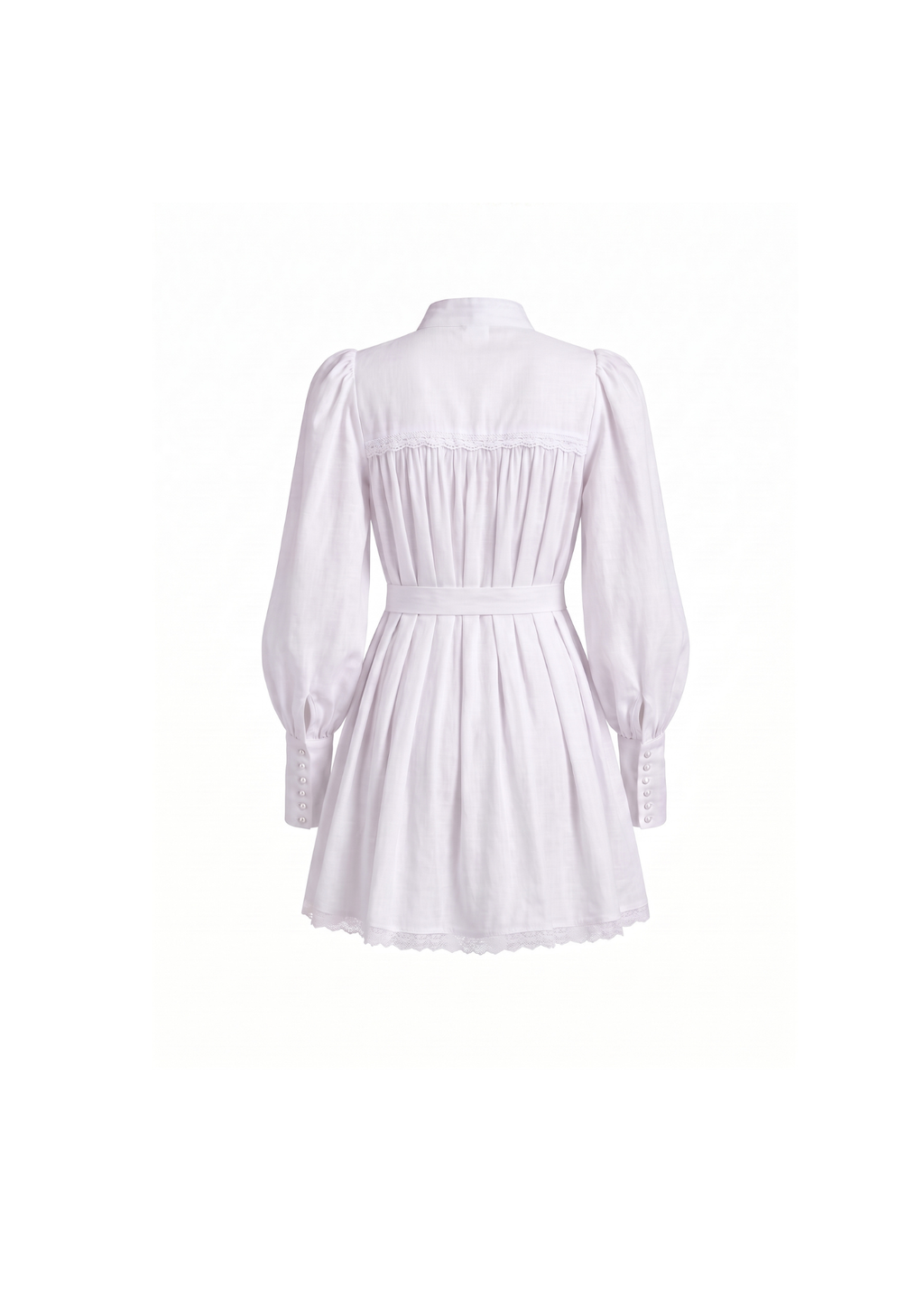 Vestido Mini Victoriano con Botones Perlados y Encaje Blanco
