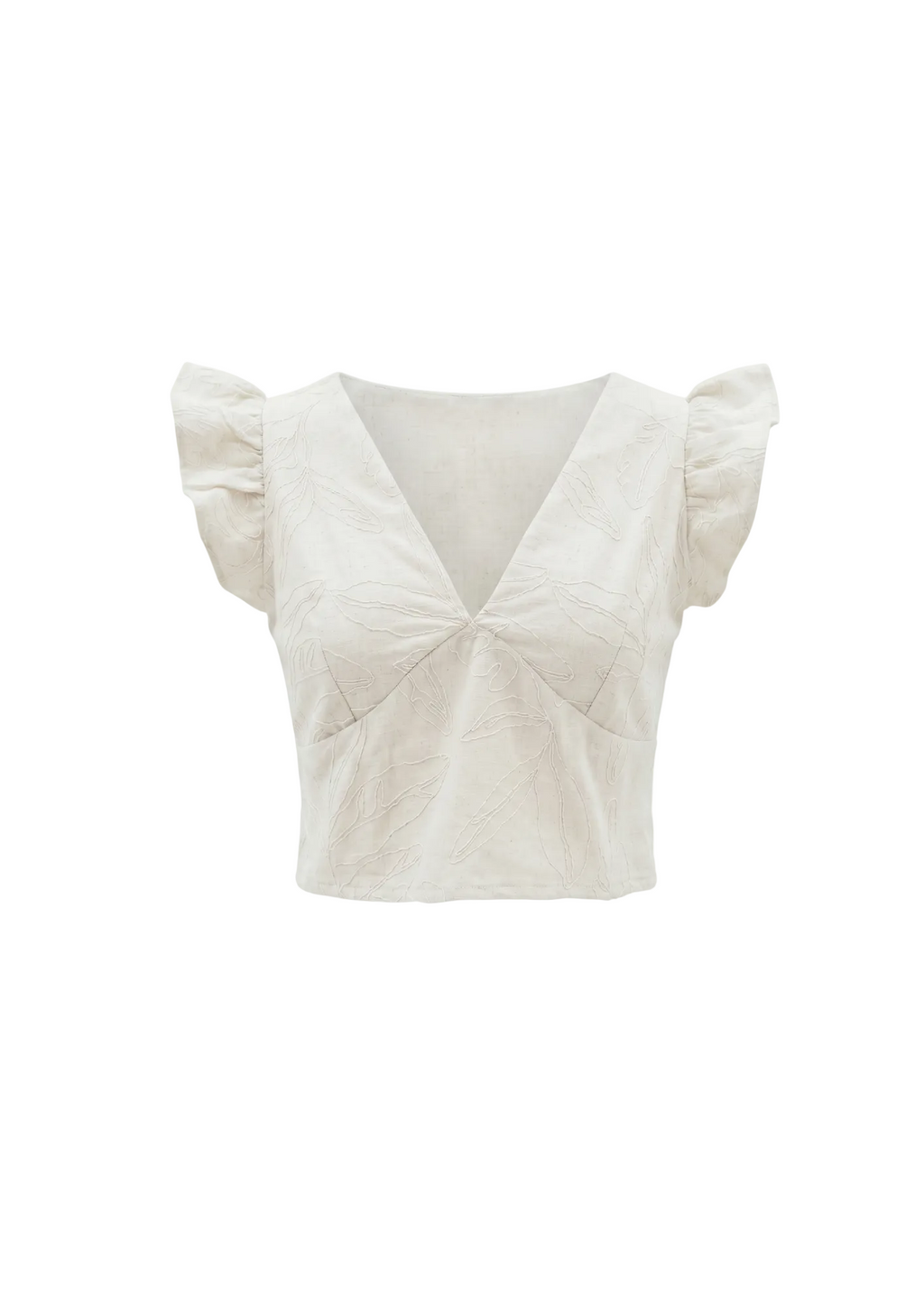 Top crop bordado en tono natural marfil