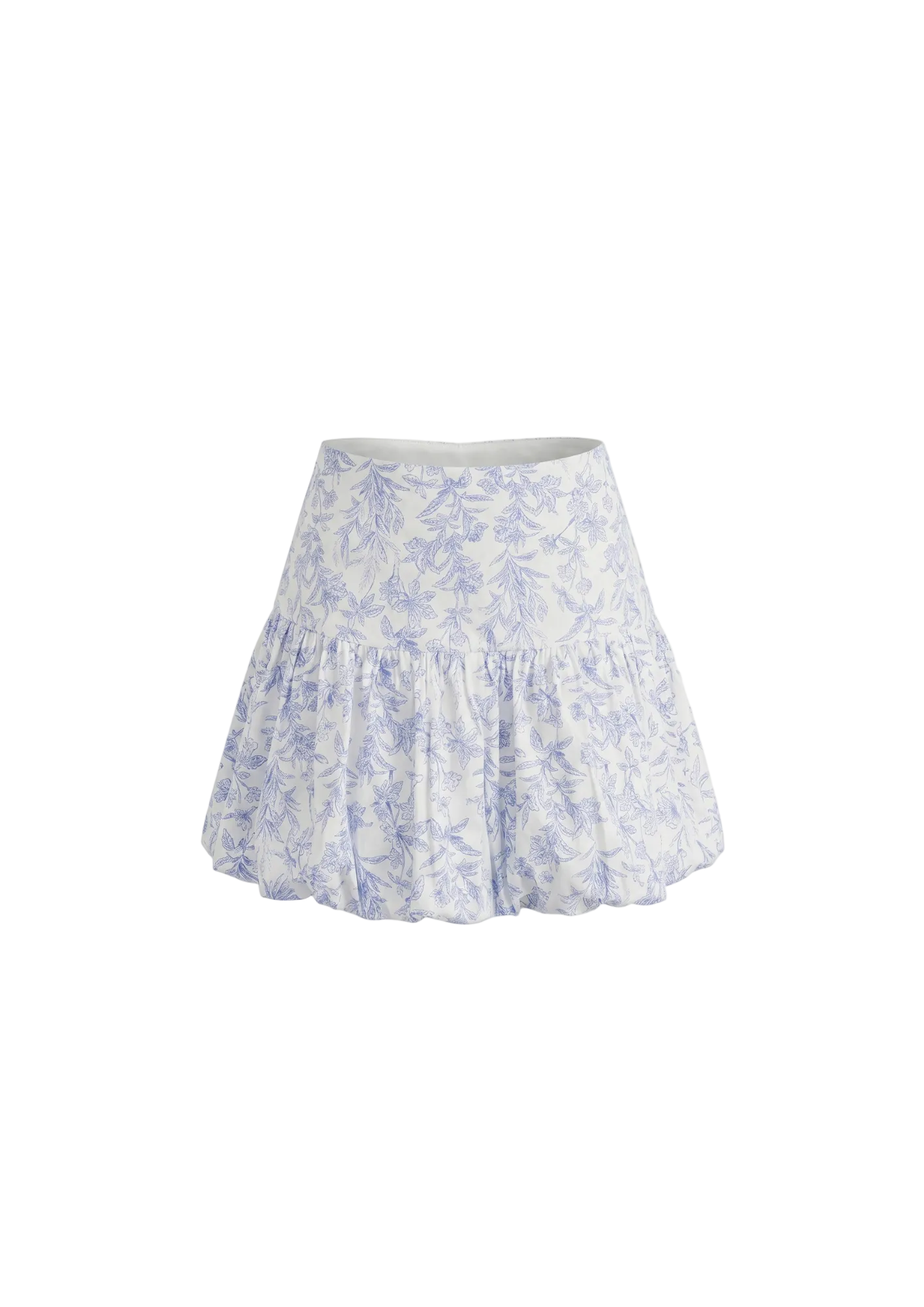 Minifalda escalonada estampado botánico — blanco y azul