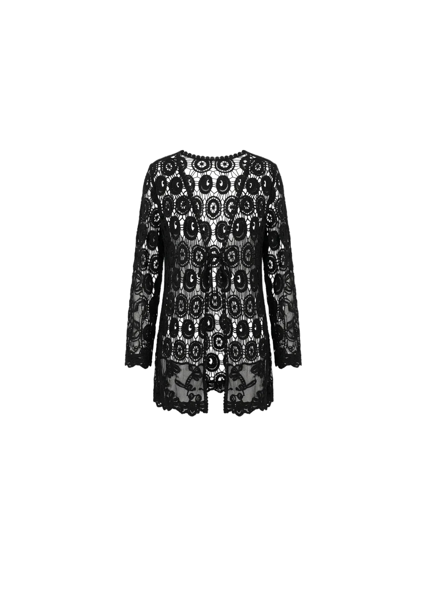 Cardigan en Encaje Calado — Negro Noche