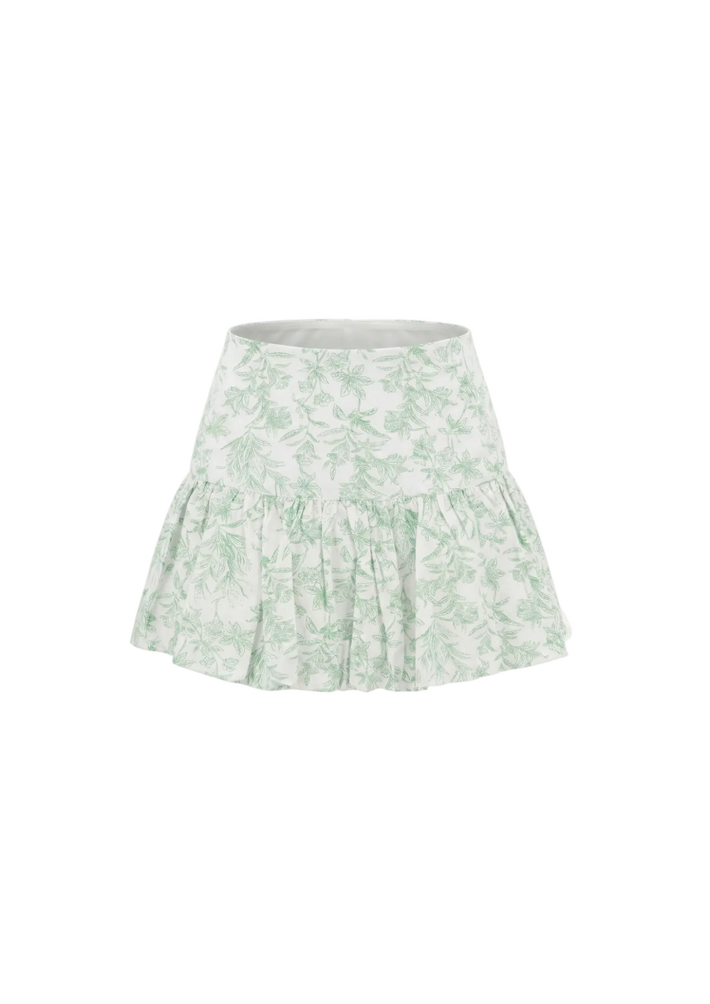 Minifalda escalonada estampado botánico blanco y verde
