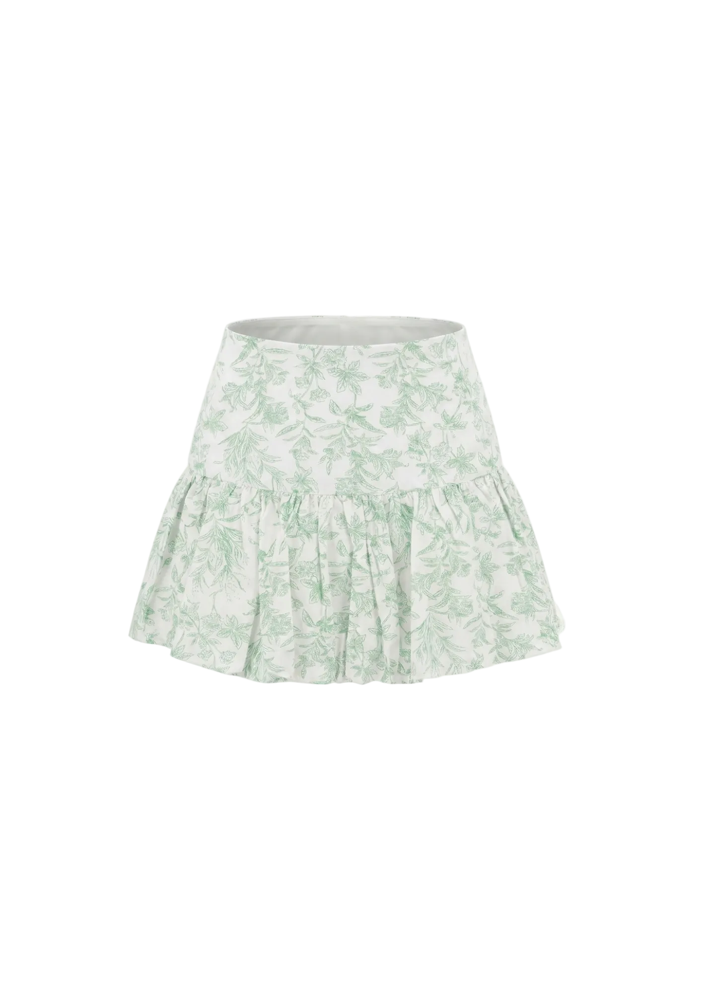Minifalda escalonada estampado botánico blanco y verde