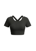 Top crop espalda cruzada con mangas negro