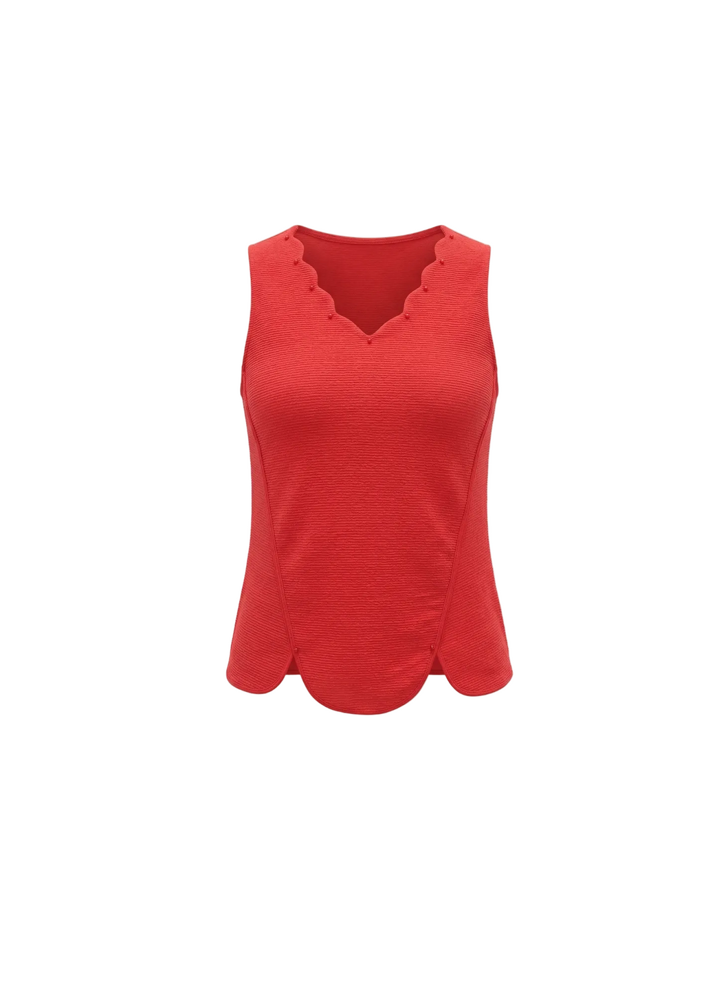 Blusa Roja Festoneada con Perlas