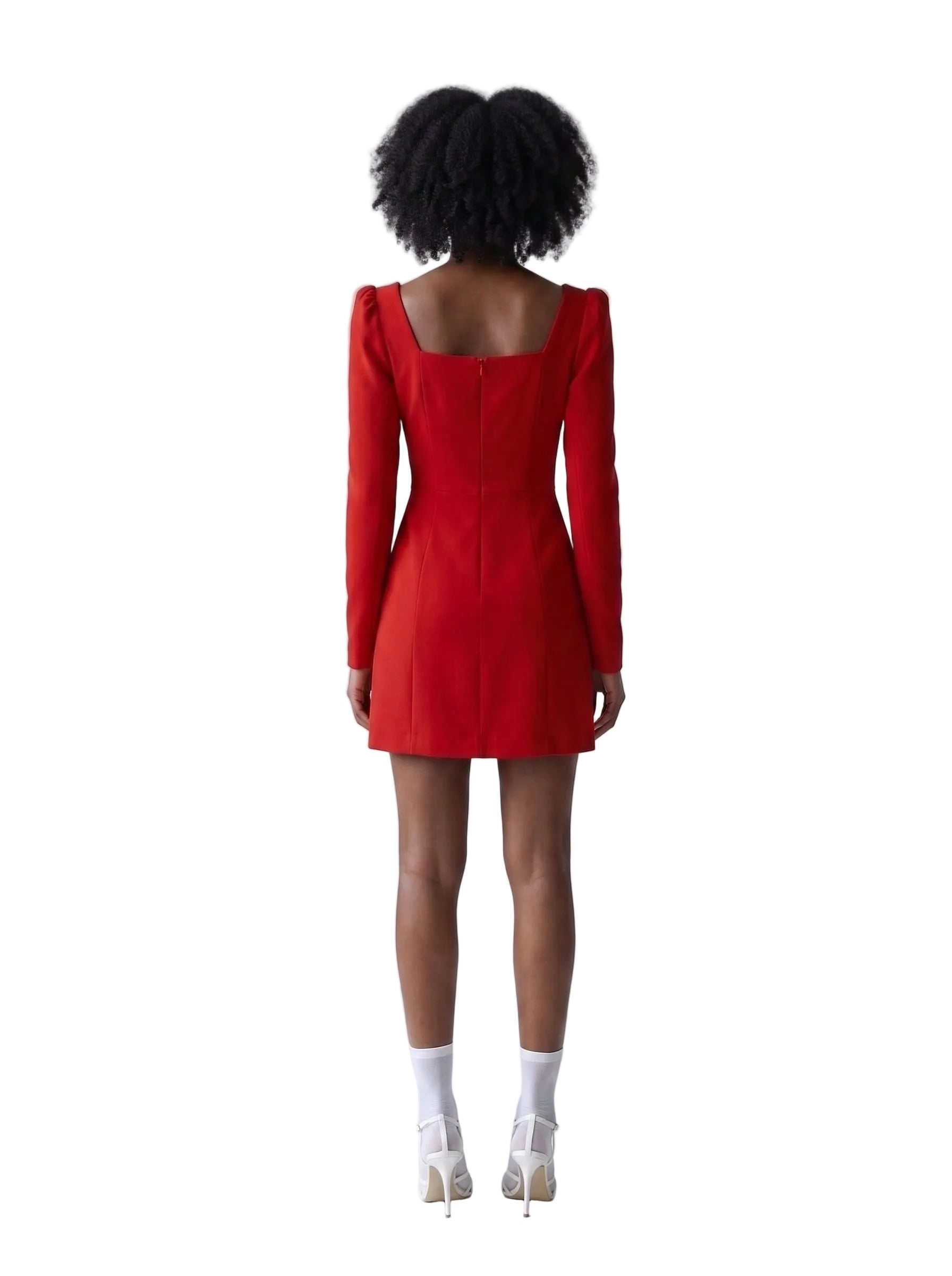Vestido Mini con Escote Cuadrado y Hombros Abullonados Rojo Intenso
