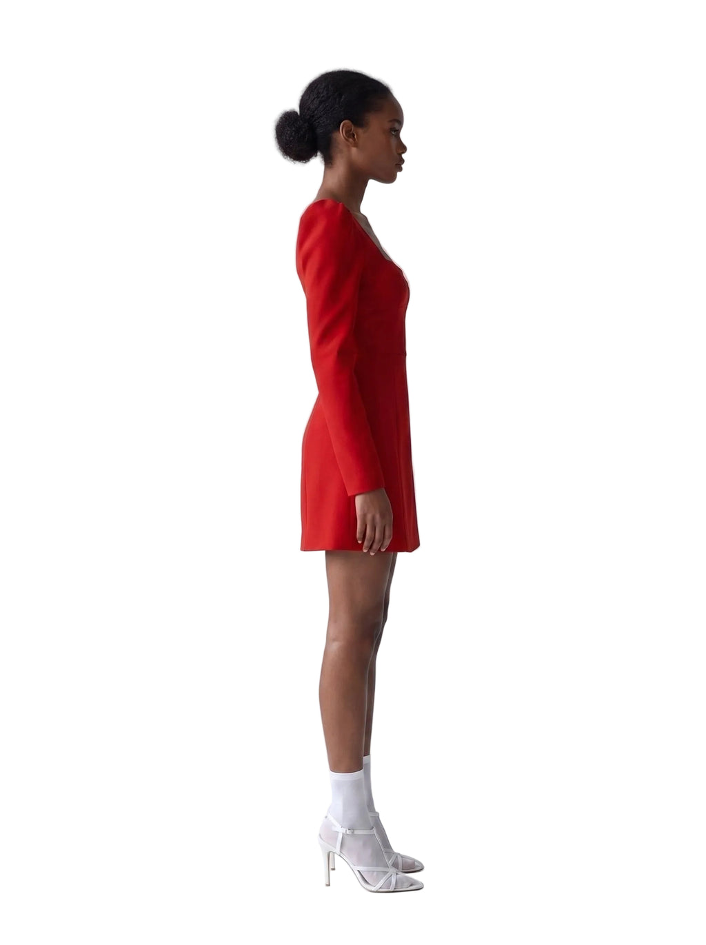 Vestido Mini con Escote Cuadrado y Hombros Abullonados Rojo Intenso