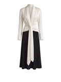 Vestido Midi Bicolor con Nudo Frontal Marfil y Negro
