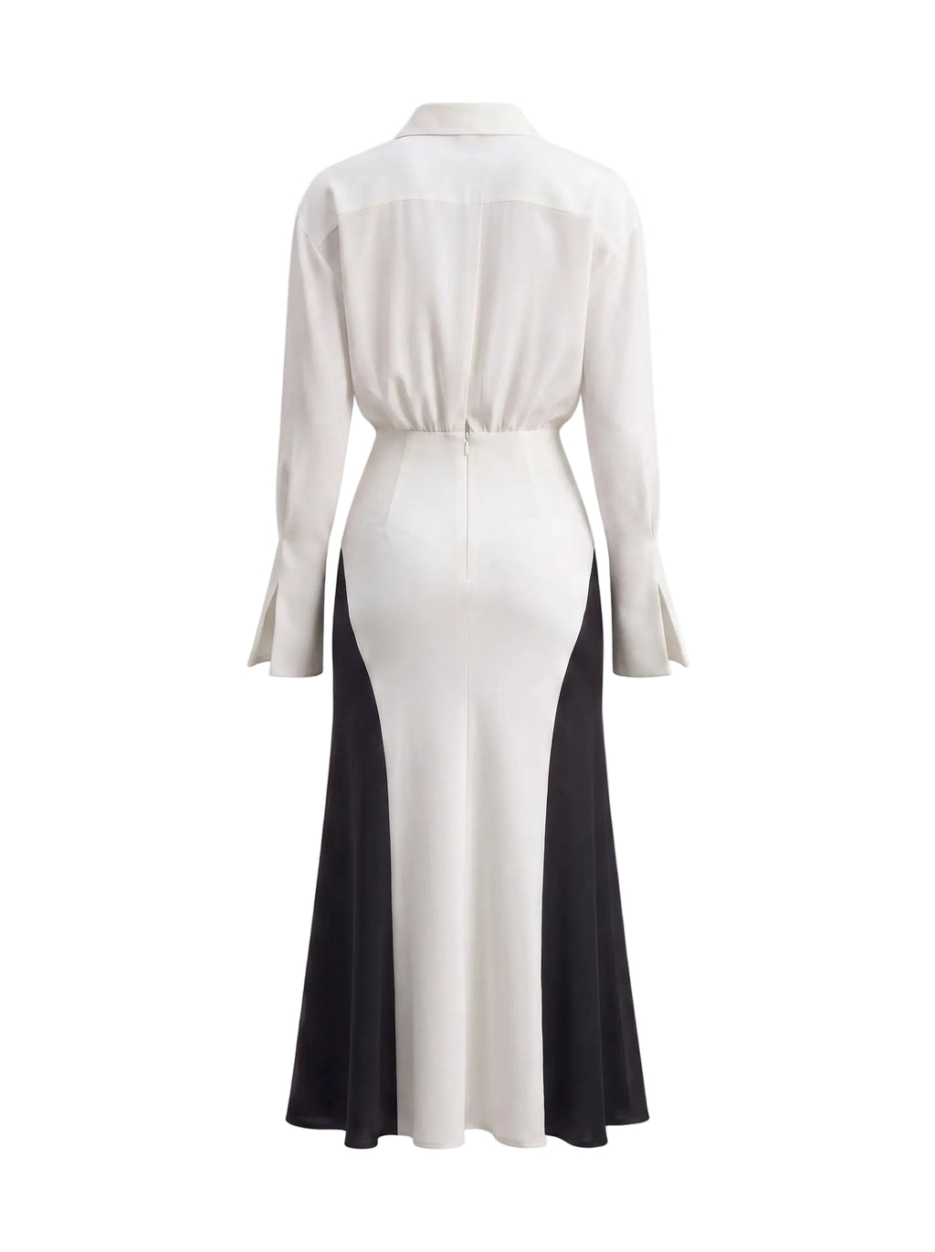 Vestido Midi Bicolor con Nudo Frontal Marfil y Negro