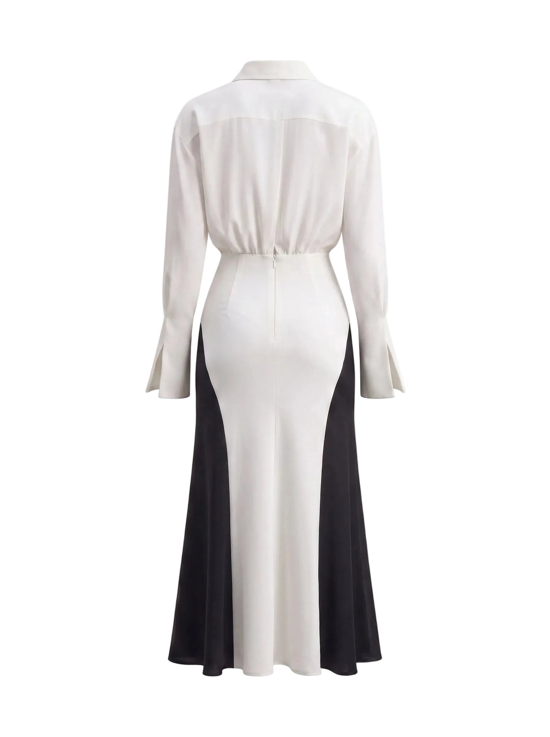 Vestido Midi Bicolor con Nudo Frontal Marfil y Negro