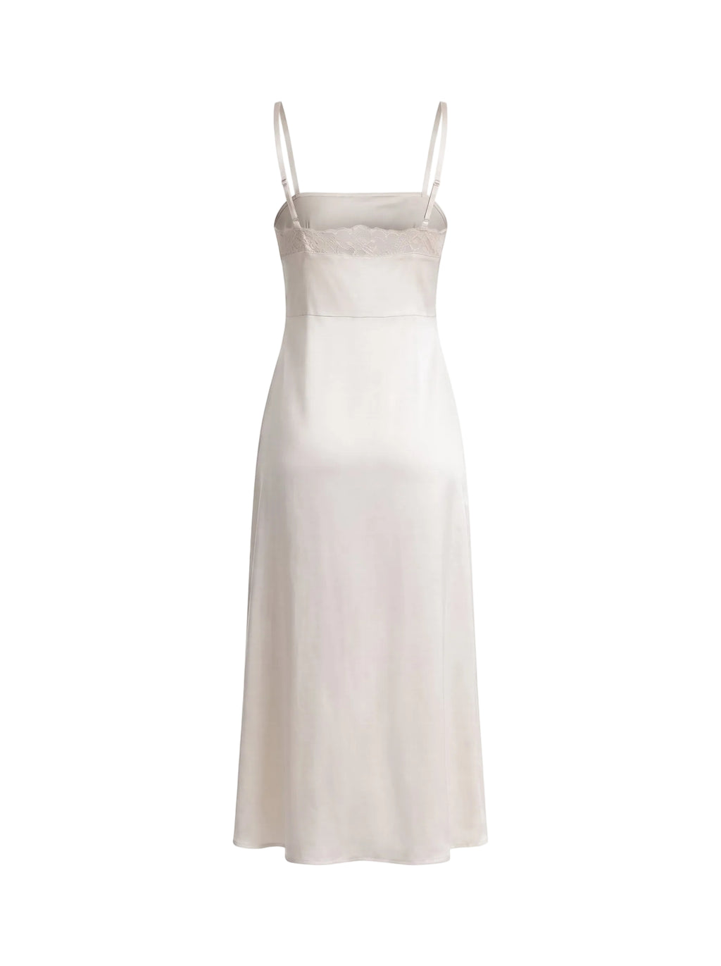 Vestido Midi Satinado con Encaje y Botones Frontales Marfil