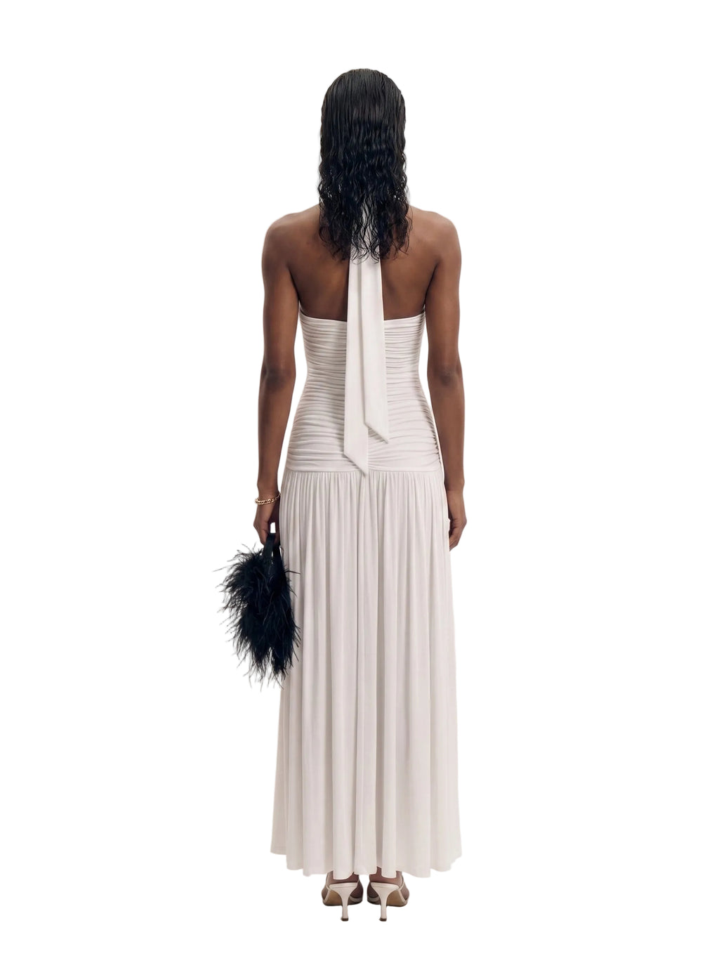 Vestido Maxi Halter con Fruncido Central Blanco