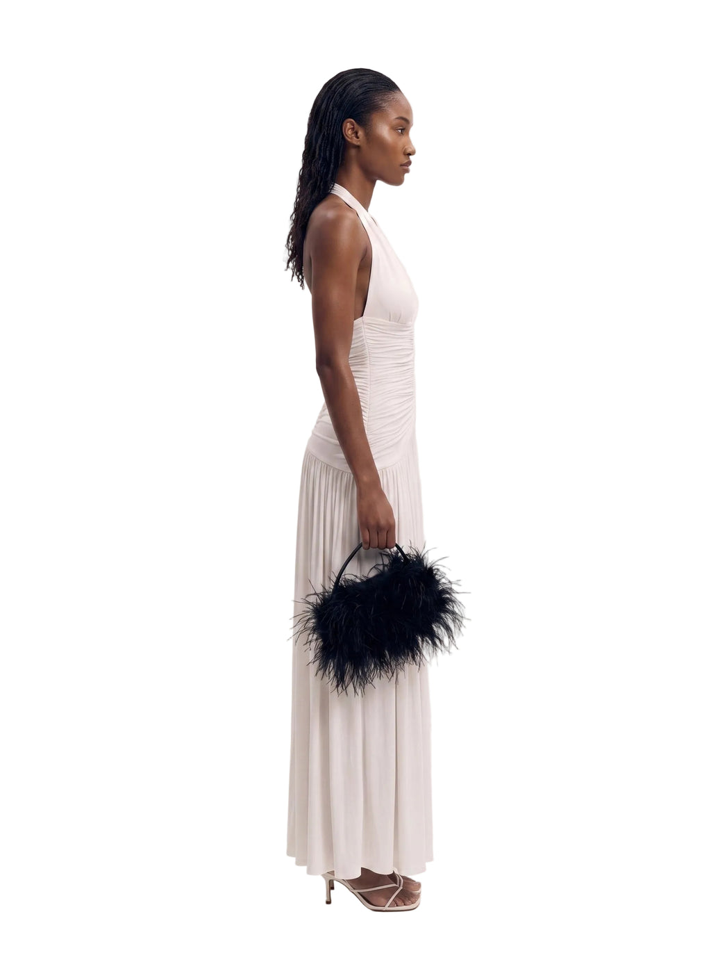 Vestido Maxi Halter con Fruncido Central Blanco