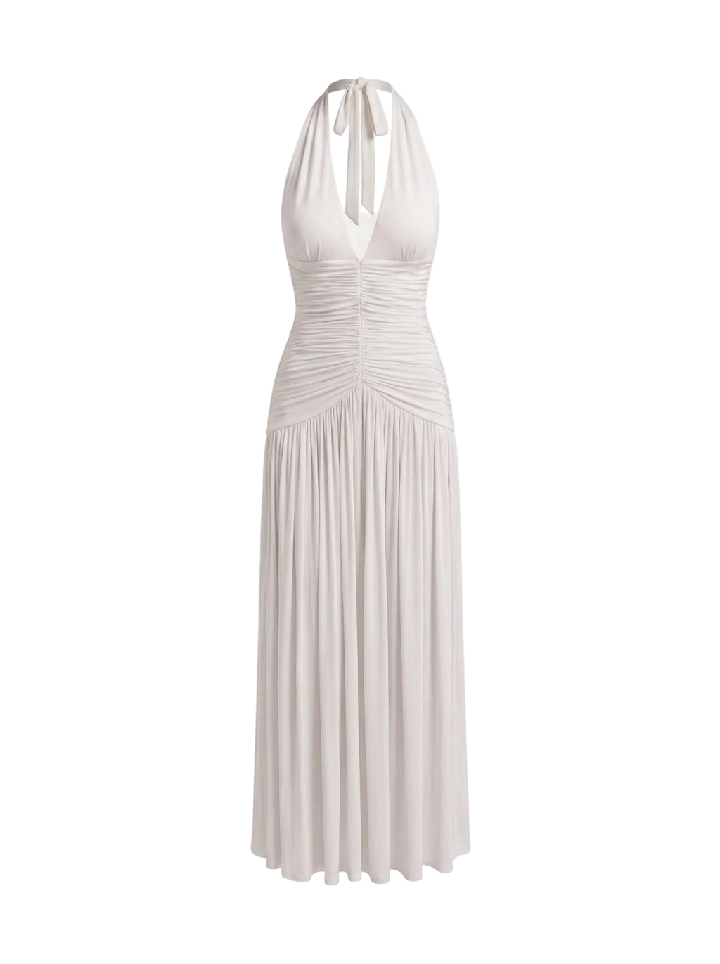 Vestido Maxi Halter con Fruncido Central Blanco