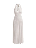 Vestido Maxi Halter con Fruncido Central Blanco