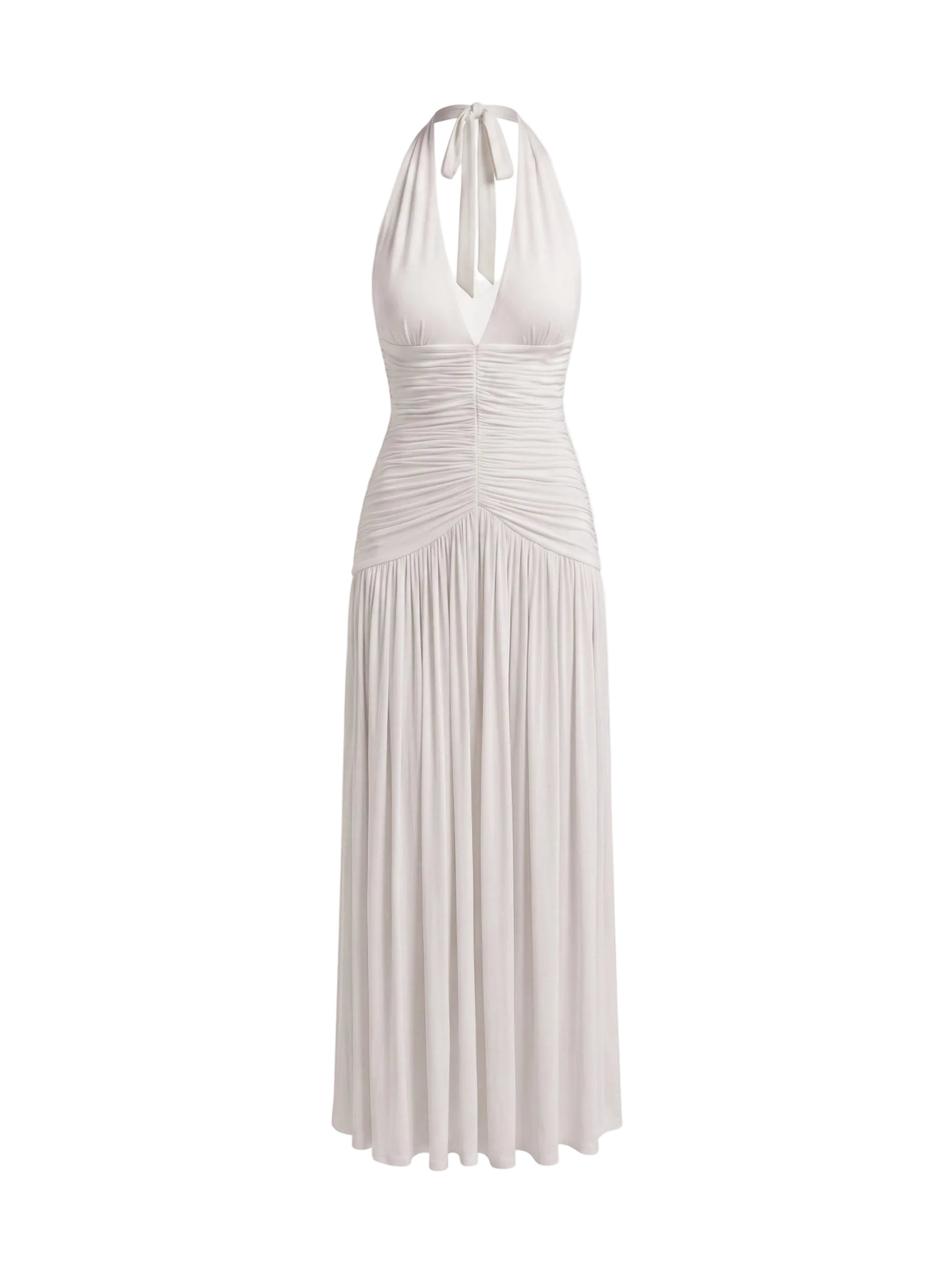 Vestido Maxi Halter con Fruncido Central Blanco